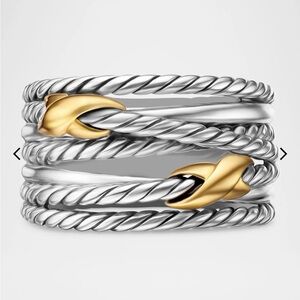 Women’s Double X Crossover Ring in Silver with 18K Gold, 13mm